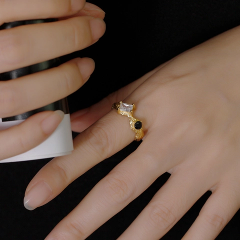 Italienischer Luxus Unregelmäßiger Lava-Textur Ring Aus 925 Sterlingsilber Für Damen Gold Vergoldet Zirkon Verstellbarer Ring