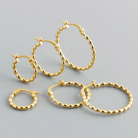 Pendientes de Aro con Cuentas de Plata de Ley 925 para Mujer Joyas de Moda de Aro Redondo Bañadas en Oro y Plata Minimalistas