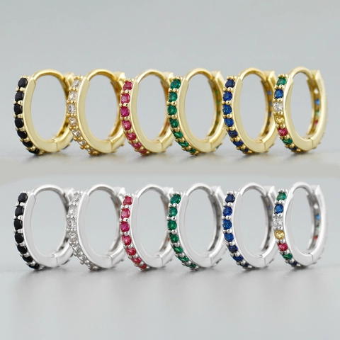 S925 Sterling Silver Round Hoop Earrings For Women Minimalist Geometric Cubic Zirconia Inlaid Huggie Earrings Fashion Jewelry
