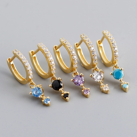 Fashion 925 Sterling Silver Hoop Earrings For Women Colorful Zirconia Tassel Dangle Earrings Gold Platinum Plated Jewelry Gift