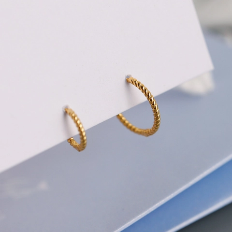 Pendientes de Aro de Cuerda Retorcida de Plata de Ley 925 para Mujer Pendientes Redondos Geométricos Minimalistas Chapados en Oro Plata