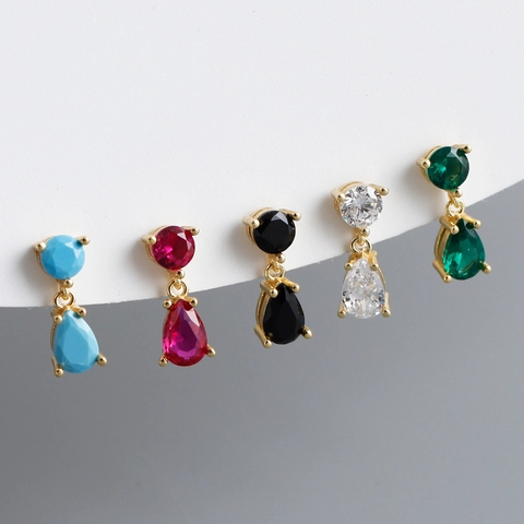 925 Sterling Silver Water Drop Zirconia Stud Earrings For Women Multi Color Teardrop Jewelry Gold Platinum Plated Accessories