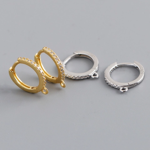 Accessoires Boucles d'Oreilles Créoles en Argent Sterling 925 Micro Pavé Zirconia Avec Boucle Fermée pour Création Bijoux