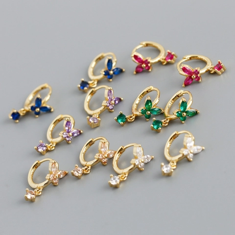 Elegant Butterfly Hoop Earrings With 925 Sterling Silver Earring Post Colorful Zirconia Inlaid Sweet Fashion Women Jewelry