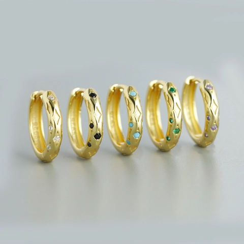 S925 Sterling Silver Hoop Earrings With Colorful Zirconia Geometric Pattern Gold Platinum Plated Huggie Earrings For Women