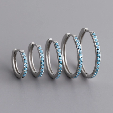 925 Sterling Silver Turquoise Color Zirconia Hoop Earrings For Women European Fashion Round Circle Gold Silver Earrings Jewelry Gift