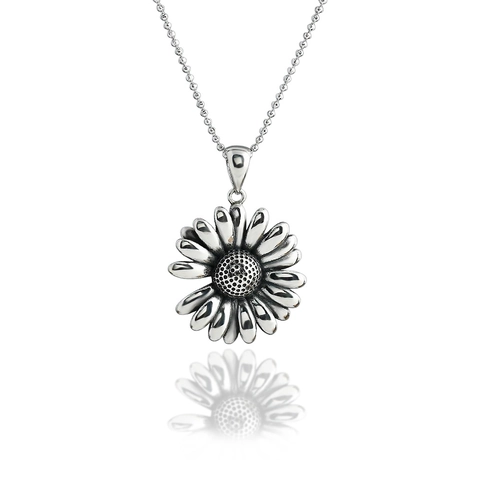 Collana con Pendente a Forma di Margherita in Argento Sterling 925 Vintage per Donna Catena a Sfere Invecchiata Gioielli Floreali