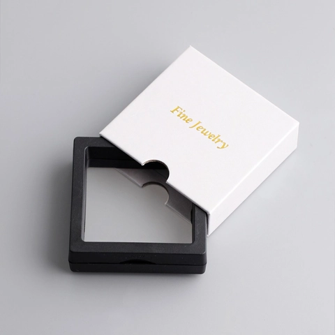 Joyero Flotante Minimalista Con Película de PE Estuche de Cartón Blanco Caja de Embalaje Pantalla Cuadrada para Anillo