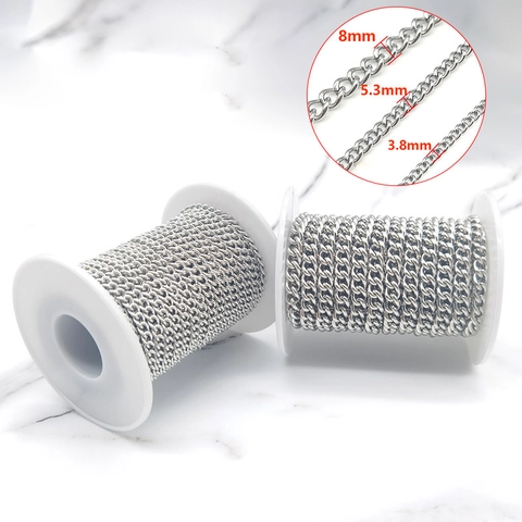 Stainless Steel Curb Chain For DIY Jewelry Making Necklace Bracelet Accessory Minimalist Cuban Link Bulk Silver Color Findings