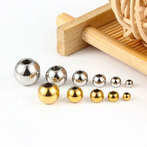 Edelstahl Rundperle Distanzperlen Mit Durchgangsloch Poliert Lose Metallperlen Für DIY Schmuckherstellung Gold Silber
