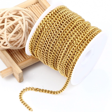Chaîne Gourmette en Acier Inoxydable Maillons Plats Pour DIY Collier Bracelet Accessoires Bijouterie Plaqué Or Argent