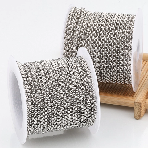 Stainless Steel Rolo Chain DIY Jewelry Making Accessories Polished Metal Link Chain For Necklaces Bracelets Crafting Supplies