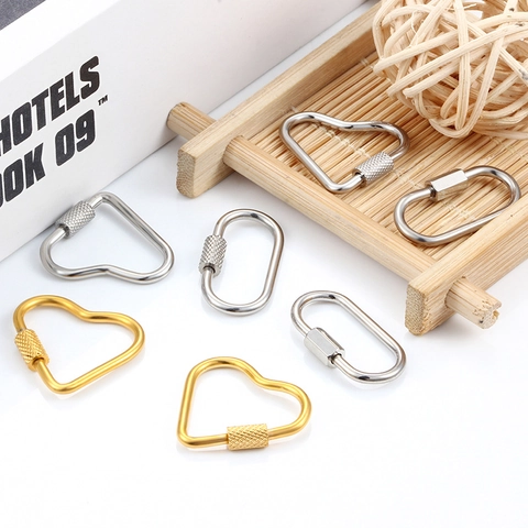 Stainless Steel Heart Oval Screw Lock Carabiner Clips For DIY Jewelry Making Necklace Bag Accessory Connection Buckles