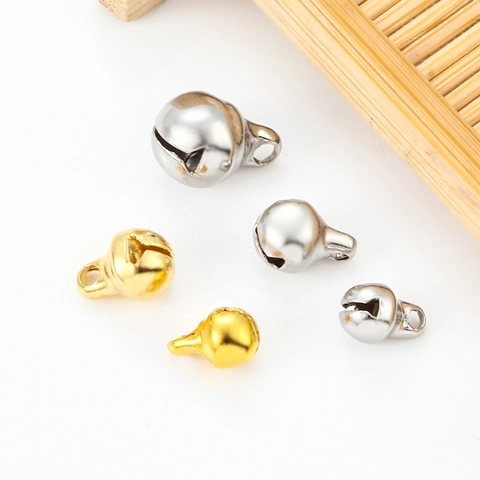 Stainless Steel Hollow Bell Pendant Vacuum Plated Gold Silver Round Small Bell For DIY Jewelry Making Crafts Accessories