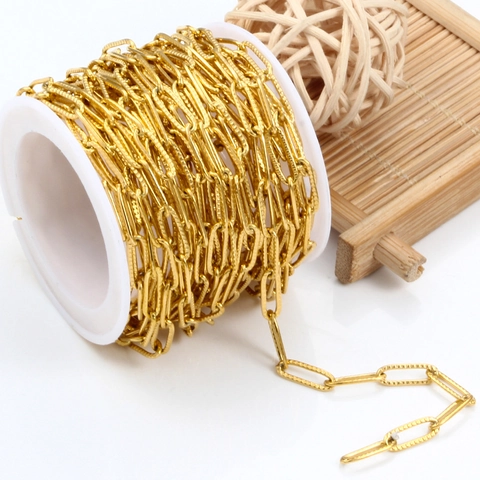 Stainless Steel DIY Jewelry Making Chain Spool Textured Engraved Paperclip Link Chain Bulk For Necklace Bracelet Crafts