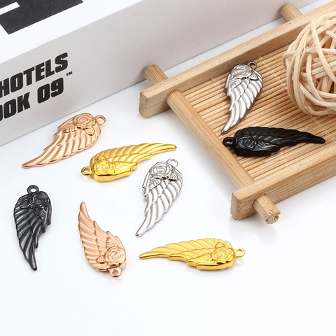 Stainless Steel Rose Wing Pendant For DIY Jewelry Making Accessories Vacuum Plated Angel Wings Rose Necklace Charm For Men Women