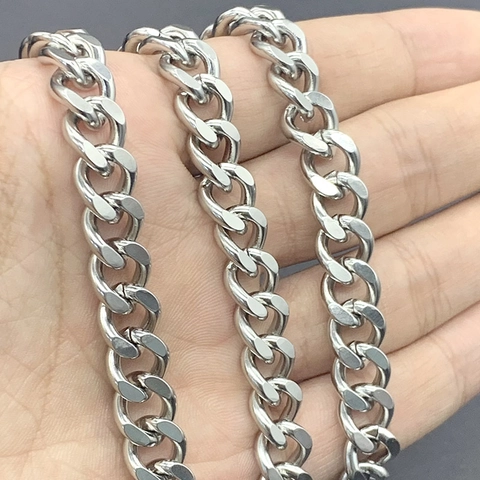 Stainless Steel Cuban Link Chain Double Sided Grind Silver Color DIY Necklace Bracelet Finding Jewelry Making Accessory