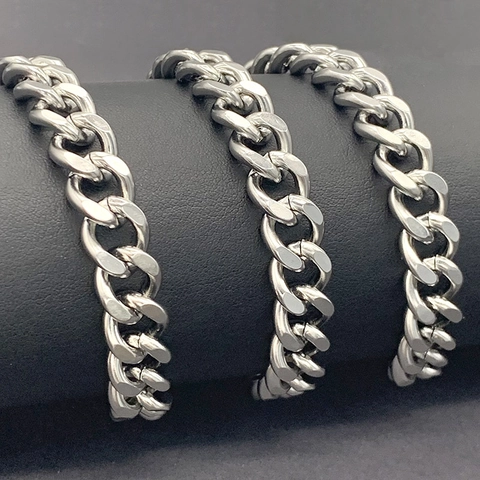 Stainless Steel Cuban Link Chain Double Sided Grind Silver Color DIY Necklace Bracelet Finding Jewelry Making Accessory