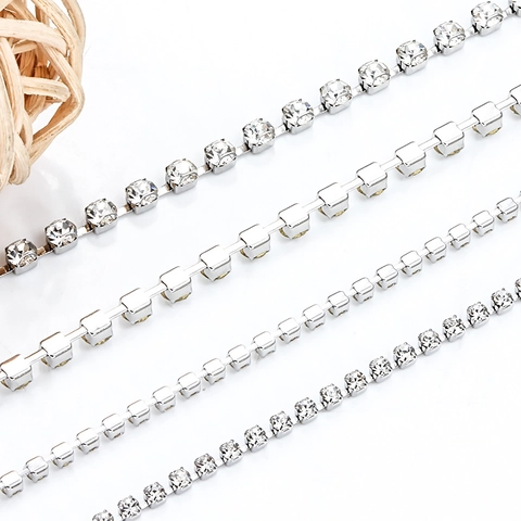Stainless Steel Rhinestone Claw Chain 2mm 3mm Silver Crystal Cup Chain For DIY Jewelry Making Necklaces Bracelets Accessories