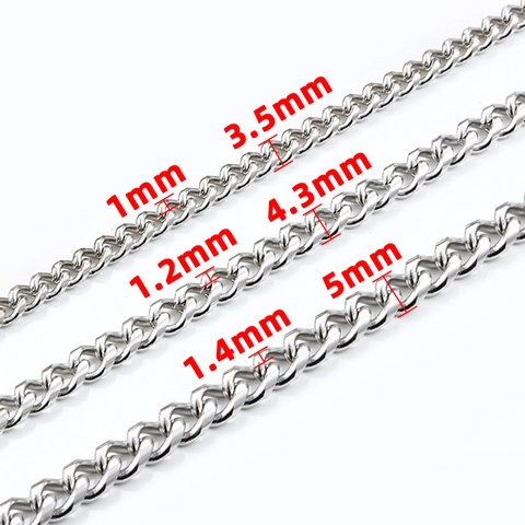 Stainless Steel Curb Chain Cuban Link For DIY Jewelry Making Necklaces Bracelets Accessories Silver Color Round Polished Chain Component