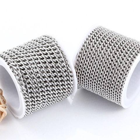 Stainless Steel Curb Chain Cuban Link For DIY Jewelry Making Necklaces Bracelets Accessories Silver Color Round Polished Chain Component