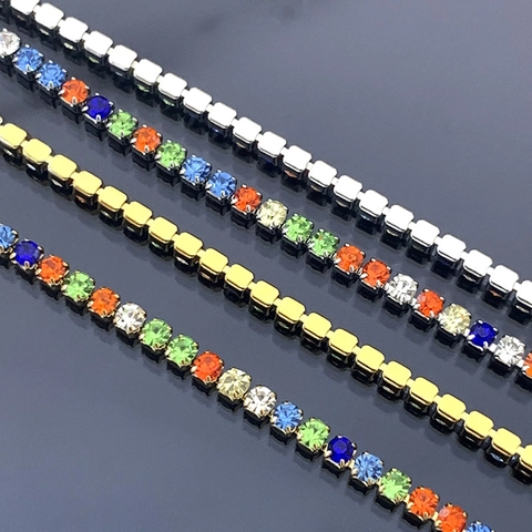 Edelstahl Mehrfarbig Strass Tennis Kette DIY Schmuckherstellung Zubehör Gold Silber Galvanisiert Bunte Stein Krallenkette Für Halsketten Armbänder