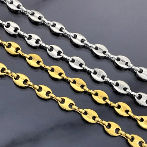 5.2mm Stainless Steel Coffee Bean Pig Nose Link Chain For DIY Jewelry Making Hip Hop Necklace Bracelet Bulk Accessories