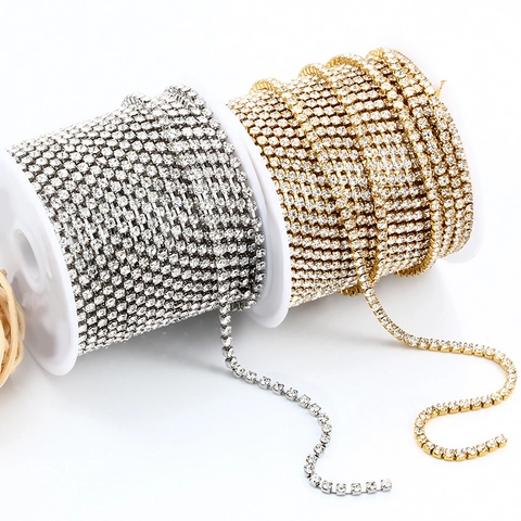 Stainless Steel Rhinestone Dense Claw Chain For DIY Jewelry Making Accessories Vacuum Gold Plated Shiny Crystal Chain Link