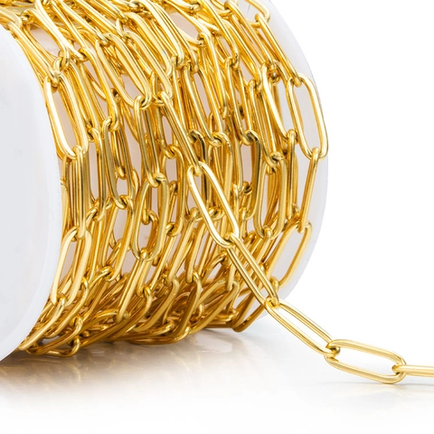 Stainless Steel Paperclip Chain Link For DIY Jewelry Making Accessories Vacuum Gold Plated Welded Flat Cross Chain Necklace Bracelet Findings