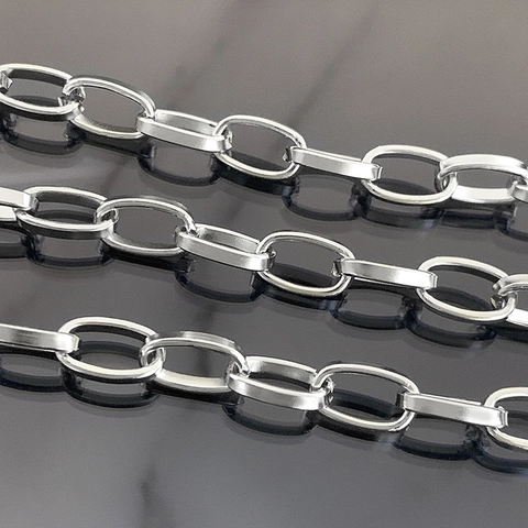 Catena O-Chain Ovale Piatta in Acciaio Inossidabile per Creazione di Collane e Bracciali DIY Stile Boyfriend Gioielli