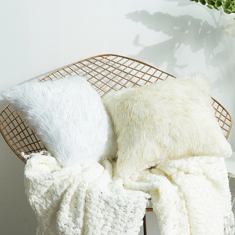 Faux Fur Plush Pillowcase With Shiny Metallic Thread Soft Square Cushion Cover For Sofa Living Room Home Decor Decorative