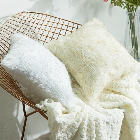 Faux Fur Plush Pillowcase With Shiny Metallic Thread Soft Square Cushion Cover For Sofa Living Room Home Decor Decorative