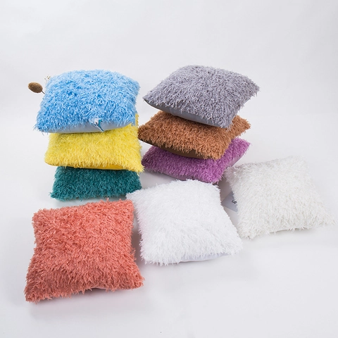 Luxury Soft Long Plush Decorative Pillowcase Solid Color Square Cushion Cover Home Bedside Sofa Shaggy Throw Pillow Cover