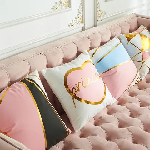Federa per Cuscino in Peluche con Bronzatura Laser Geometrica Moderna Patchwork Stampato in Oro Minimalista Nordico per Divano Decorazione Casa
