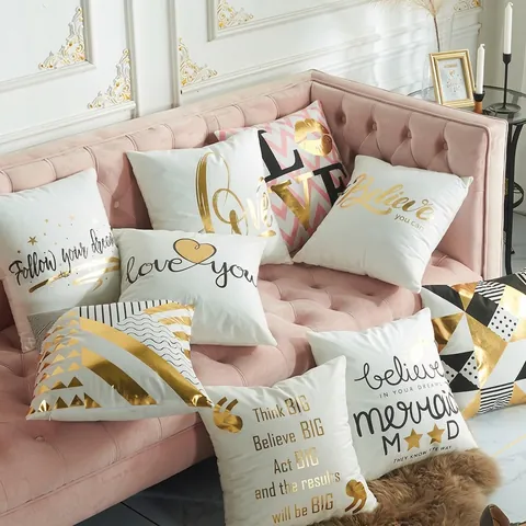 Laser Goldfolie Bedruckter Kissenbezug Modern Minimalistisch Geometrisch Herz Buchstabe Plüsch Kissenhülle Sofa Deko