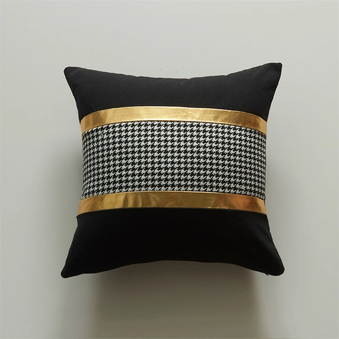 Modern Minimalistisch Polyester Hahnentritt Spleißen Kissenbezug Luxus Goldstreifen Dekorativ Kissenhülle Für Sofa Zuhause Dekor