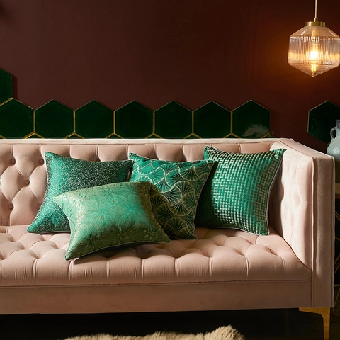 Fodera per Cuscino Moderna Art Deco Seta di Ghiaccio Motivo a Ventaglio Geometrico Copricuscino per Divano Lusso Verde Scuro Arredo Casa