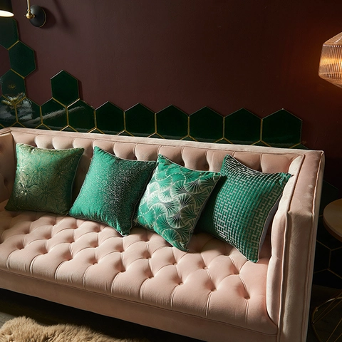 Fodera per Cuscino Moderna Art Deco Seta di Ghiaccio Motivo a Ventaglio Geometrico Copricuscino per Divano Lusso Verde Scuro Arredo Casa