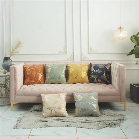 Geometric Gold Foil Print Sherpa Fleece Cushion Cover Modern Square Sofa Pillowcase Morandi Color Home Decor Throw Pillow Case