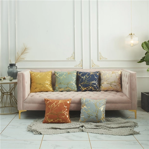 Luxe Lamfluweel Geometrische Goudfolie Kussenhoes Takpatroon Decoratieve Kussensloop Voor Sofa Woonkamer Huisdecoratie