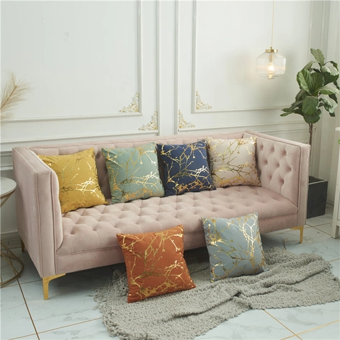 Luxe Lamfluweel Geometrische Goudfolie Kussenhoes Takpatroon Decoratieve Kussensloop Voor Sofa Woonkamer Huisdecoratie