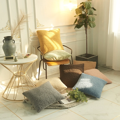 Modern Minimalist Teddy Velvet Throw Pillow Case Soft Bouclé Solid Color Decorative Cushion Cover For Sofa Living Room Home Decor