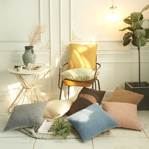 Modern Minimalist Teddy Velvet Throw Pillow Case Soft Bouclé Solid Color Decorative Cushion Cover For Sofa Living Room Home Decor