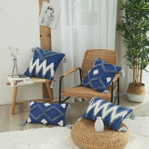 Marokkaanse Getufte Katoenen Kussenhoes Noords Geometrische Boho Kussensloop Met Kwastjes Voor Sofa Woonkamer Decoratief