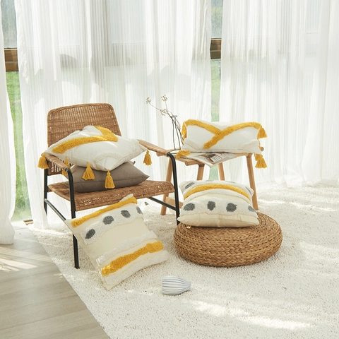 Federa Boho Tuffata Con Nappe in Cotone Geometrico Copricuscino Marocchino Nordico Cuscino per Divano Letto Casa