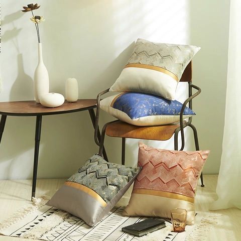 Fodera per Cuscino a Spina di Pesce con Striscia Dorata Patchwork in Stile Nordico Elegante Federa Decorativa in Raso Poliestere per Divano