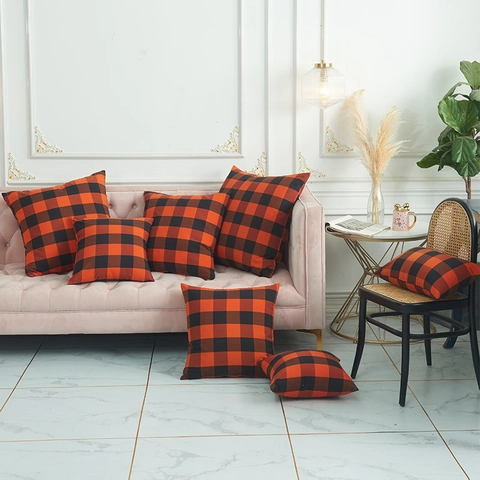 Halloween Orange Black Buffalo Plaid Tablecloth Table Runner Pillowcase Polyester Cotton Plaid Series For Dining Room Home Decor