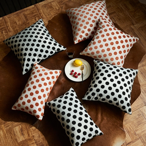 Modern Polka Dot Polyester Chenille Pillowcase Cushion Cover Black Orange Square Rectangular Decorative Pillowcase For Sofa Home Decor
