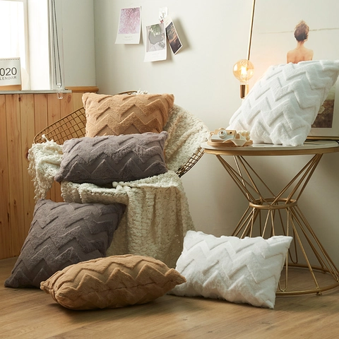 Fodera per Cuscino in Peluche Nordico Motivo a Onde Geometrico Morbido Copricuscino Tinta Unita Decorazione Casa Divano