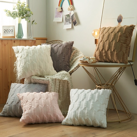 Noordse Stijl Imitatie Konijnenbont Pluche Kussenhoes Zacht Geometrisch Visgraatpatroon Decoratieve Kussensloop Voor Sofa Home Decor